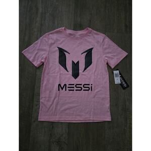 MESSI COLLECTION Soccer Goat Logo Boy's Pink T-Shirt Size Small Youth 8 *NWT*